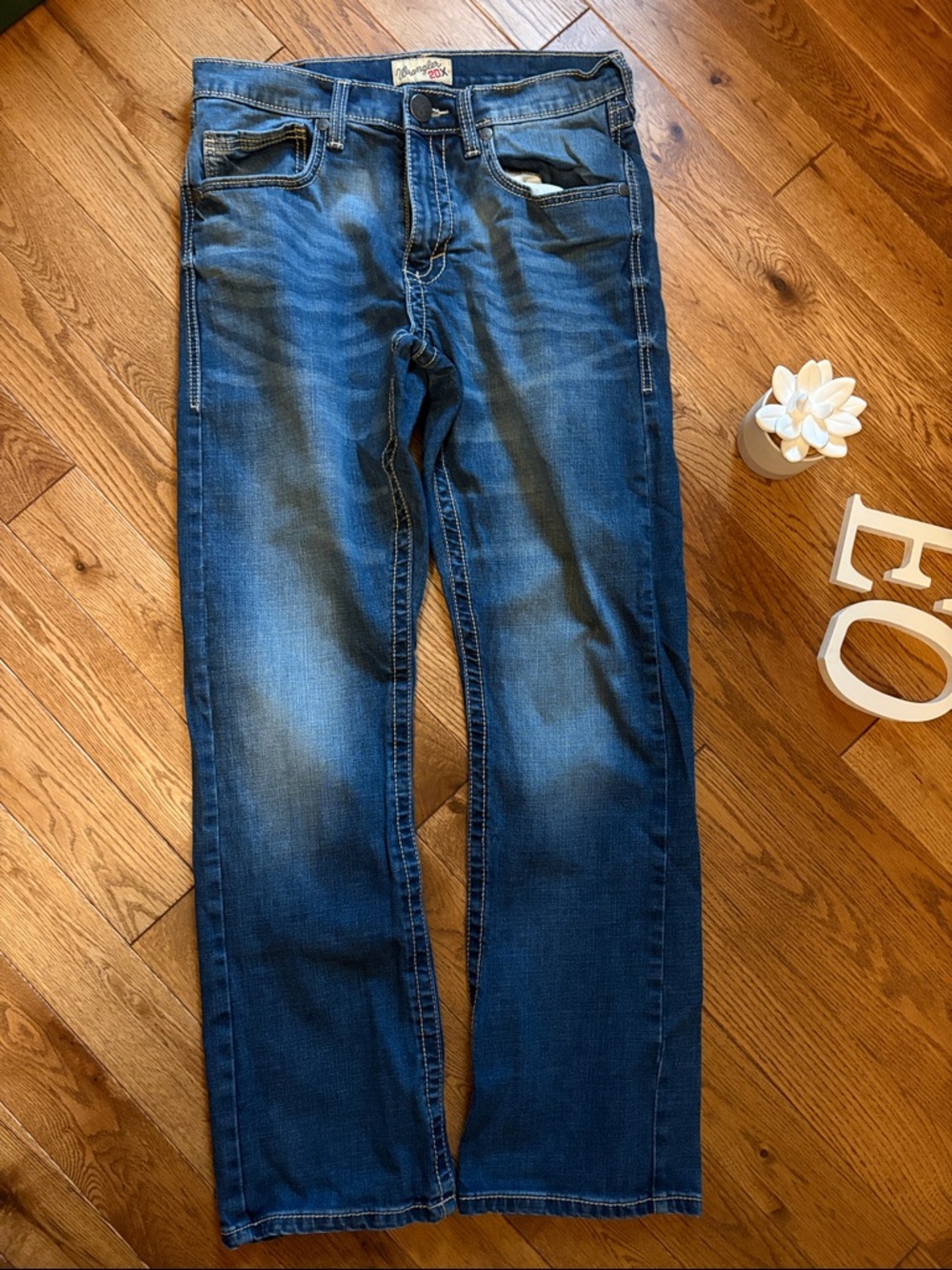 Wrangler Blue Straight-Leg Jeans with Faded Detail